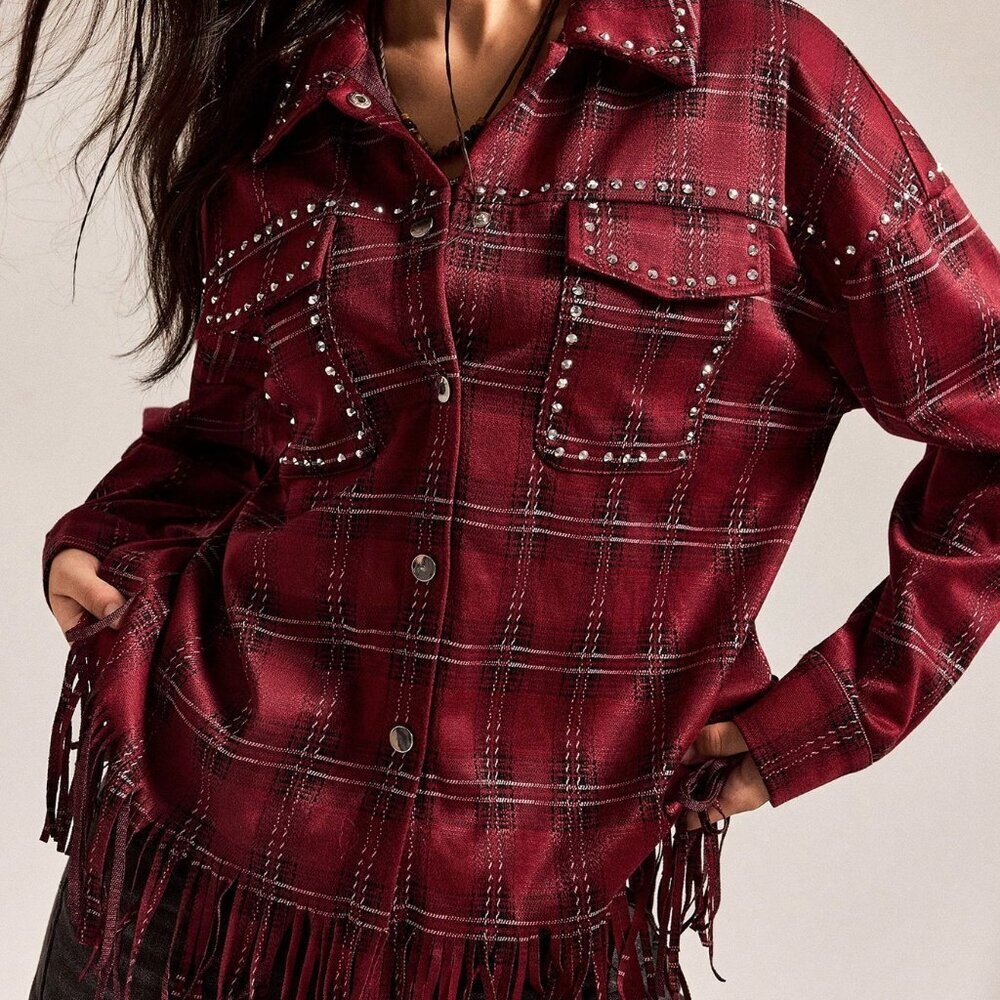 Red Casual Women's Plaid Oversized Shirt